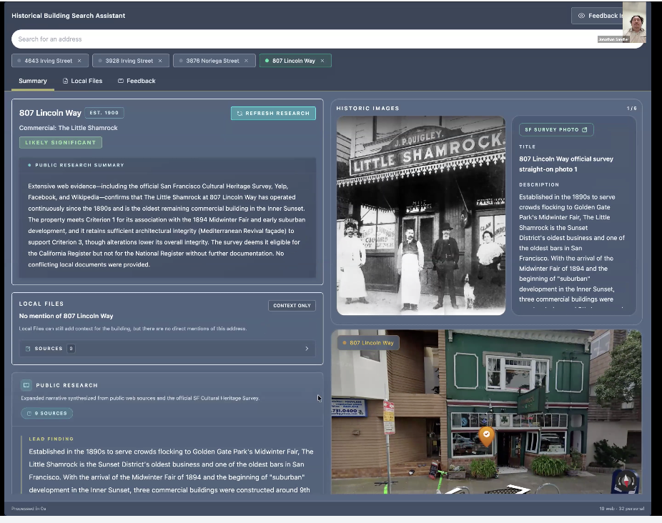 Historical Building Search Assistant tool built during the incubator