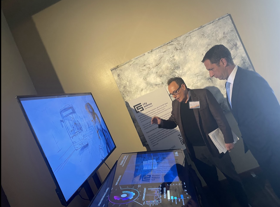Peter Hirshberg demos the MIT City Science model to SF Mayor Daniel Lurie