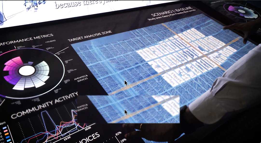 The MIT City Science model console showing performance metrics and a target analysis zone