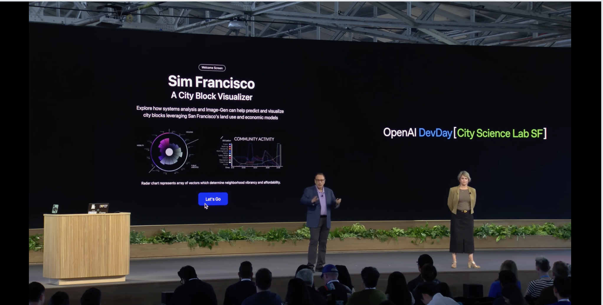 Sim Francisco, the Lab's city block visualizer, presented at OpenAI DevDay
